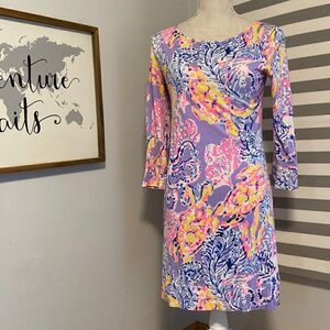 Lilly Pulitzer Turtle Lilac Verbena Marlow 3/4 Sleeve Dress So Snappy Size XS